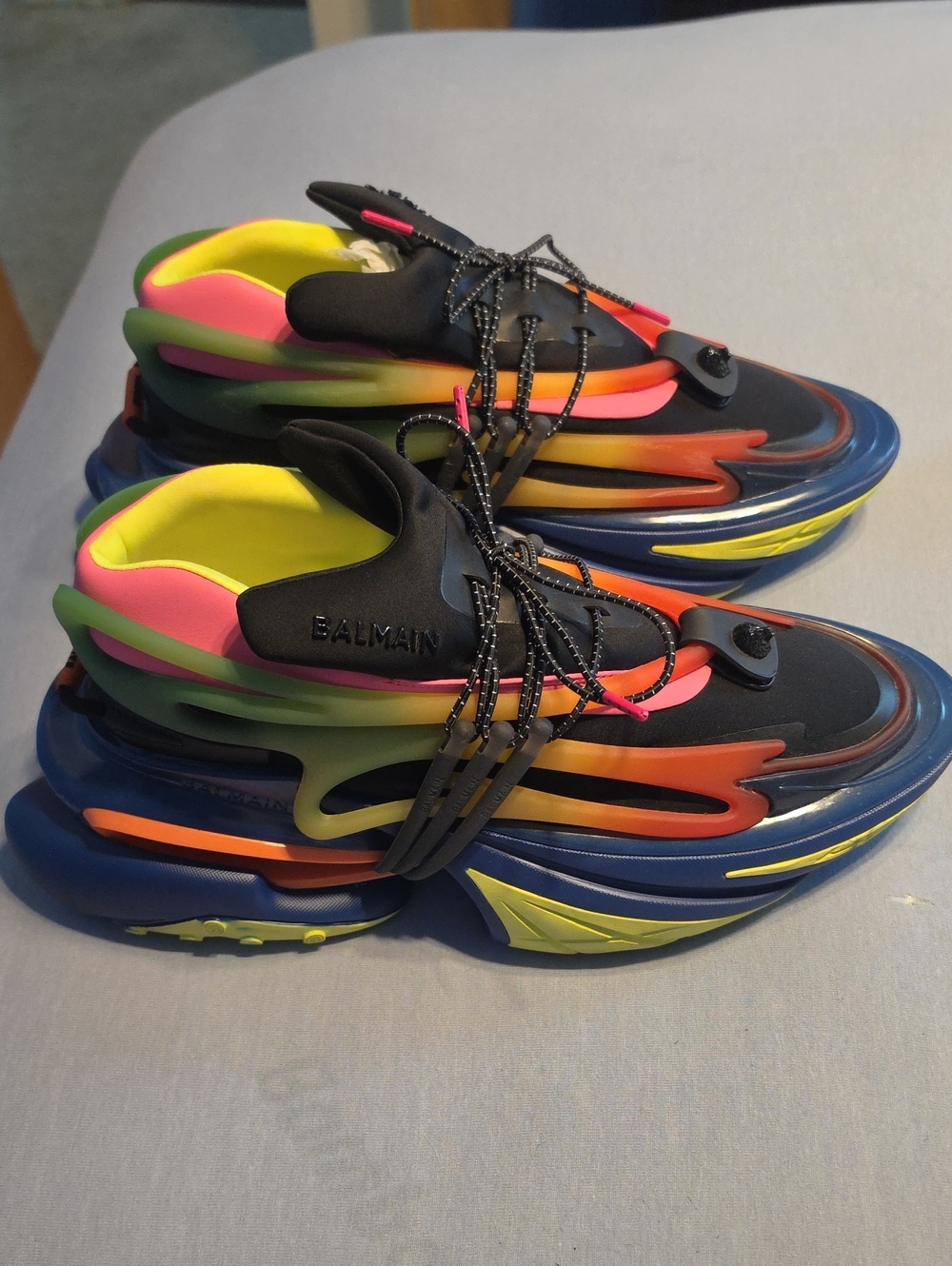 Balmain Black Sneakers with Neon Yellow, Pink, Green & Blue Accents